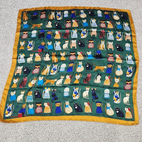 Accessories - Silk Cat Scarf Green & Orange